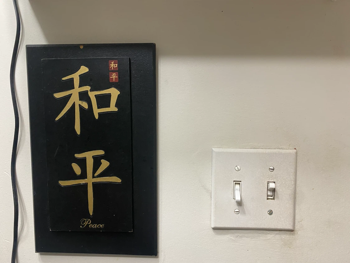 Decorative Wall Art with Kanji and "Peace"