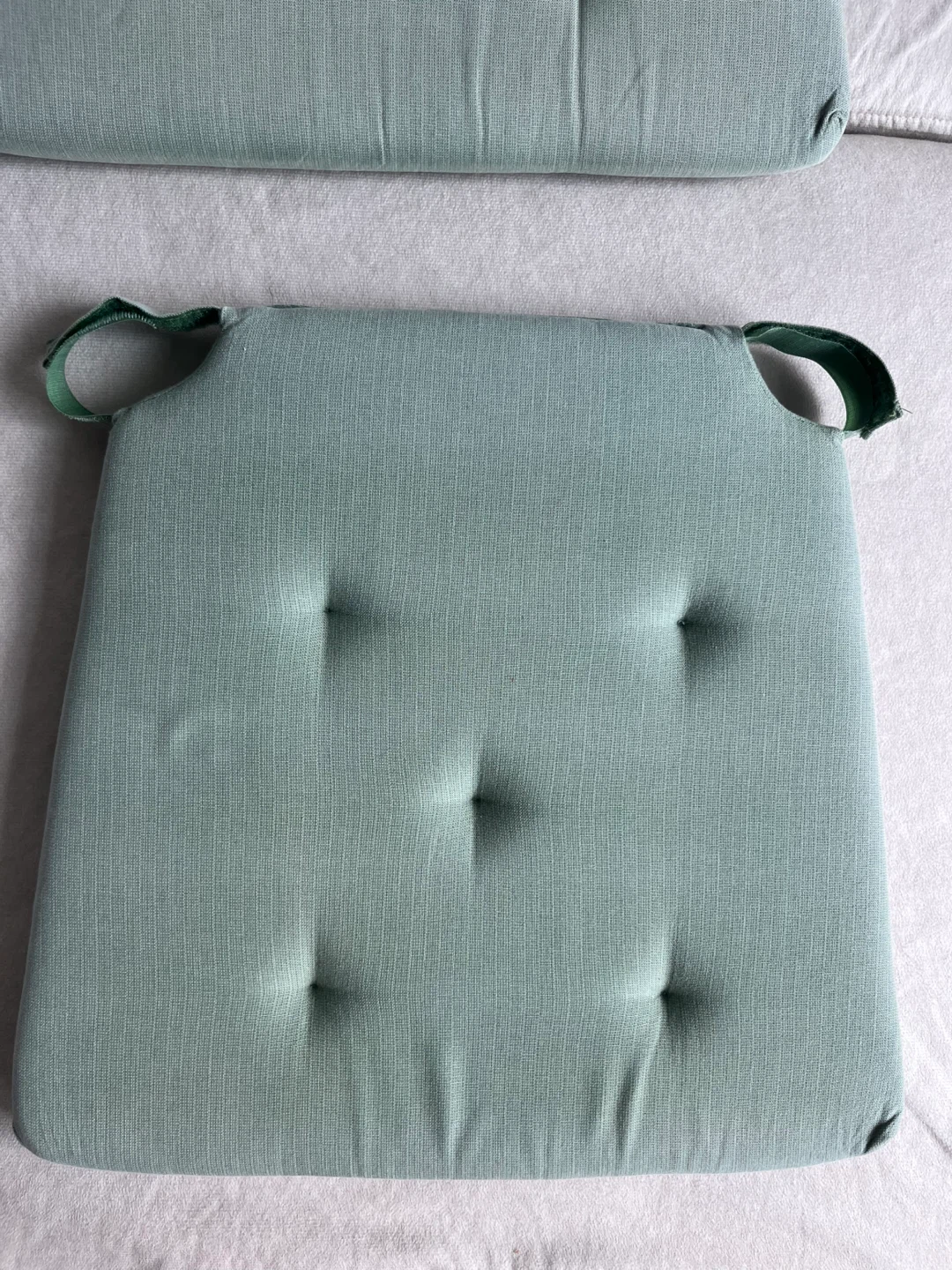 Set of 2 Mint Green Tufted Seat Cushions with Ties