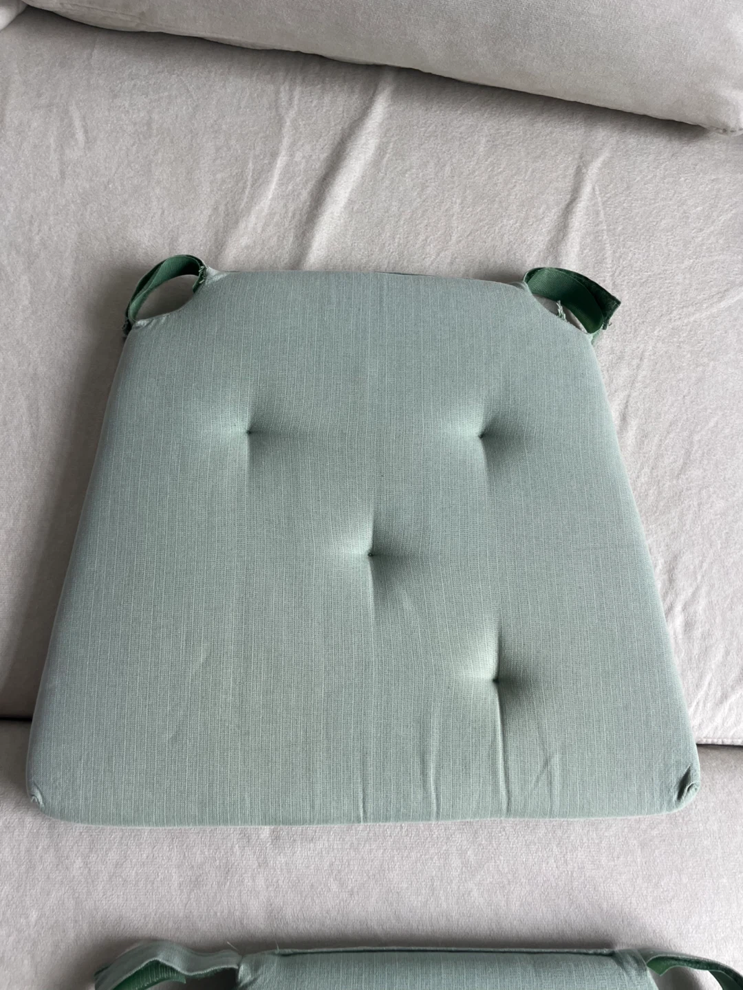 Set of 2 Mint Green Tufted Seat Cushions with Ties - photo 2