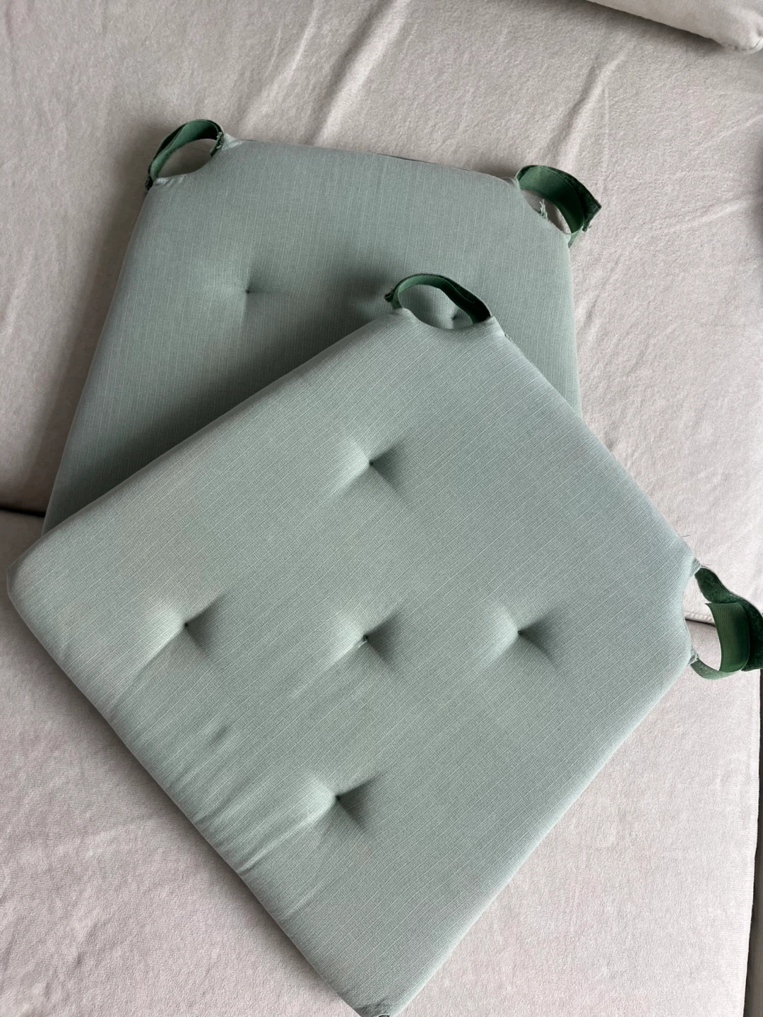 Set of 2 Mint Green Tufted Seat Cushions with Ties - photo 3