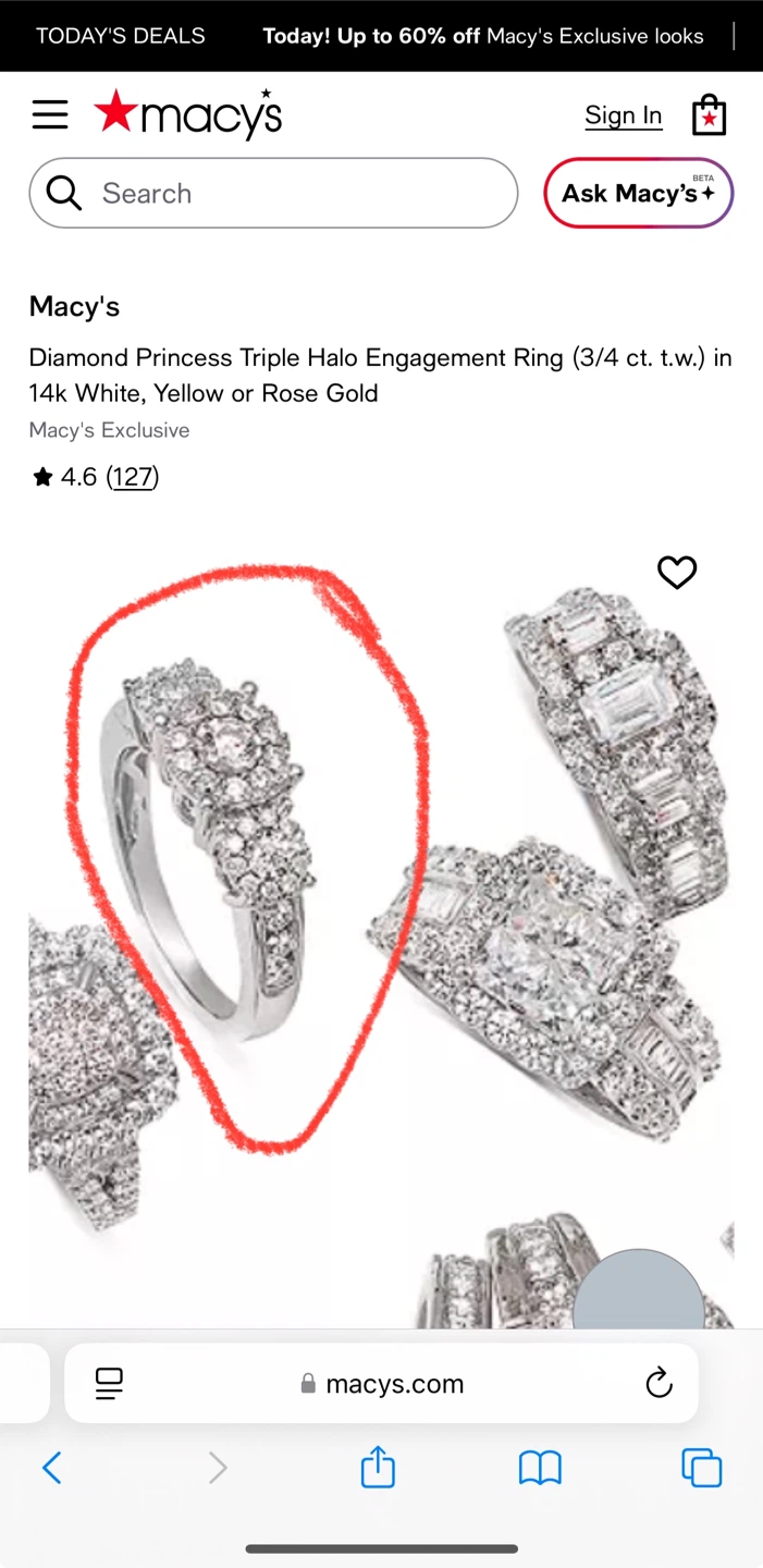 Macy’s Diamond Engagement Ring in White Gold - photo 4