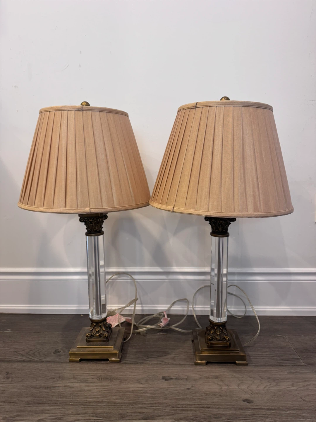 Pair of Crystal and Brass Table Lamps