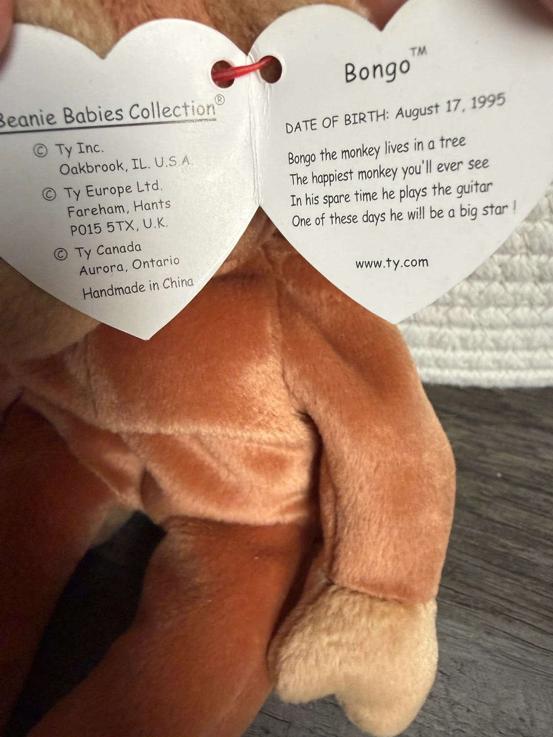 Ty Beanie Baby 1995 Bongo Monkey Plush - photo 2