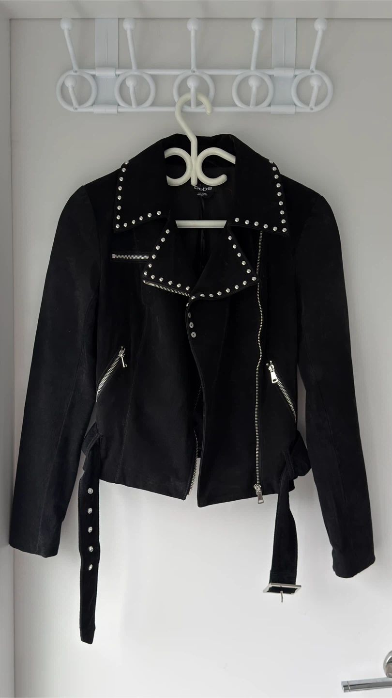 Bebe Black Genuine Leather Studded Moto Jacket