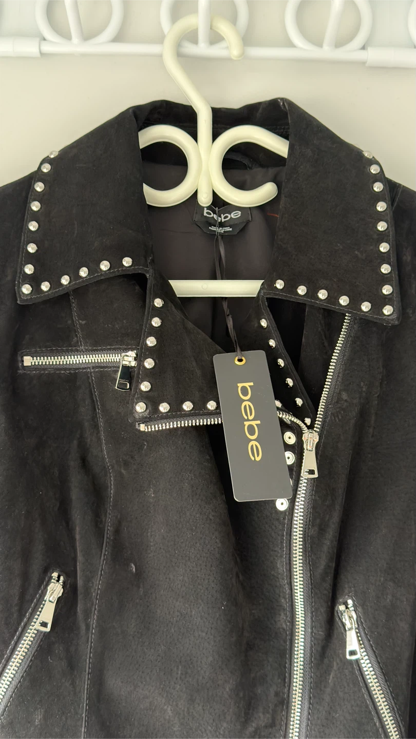 Bebe Black Genuine Leather Studded Moto Jacket - photo 2