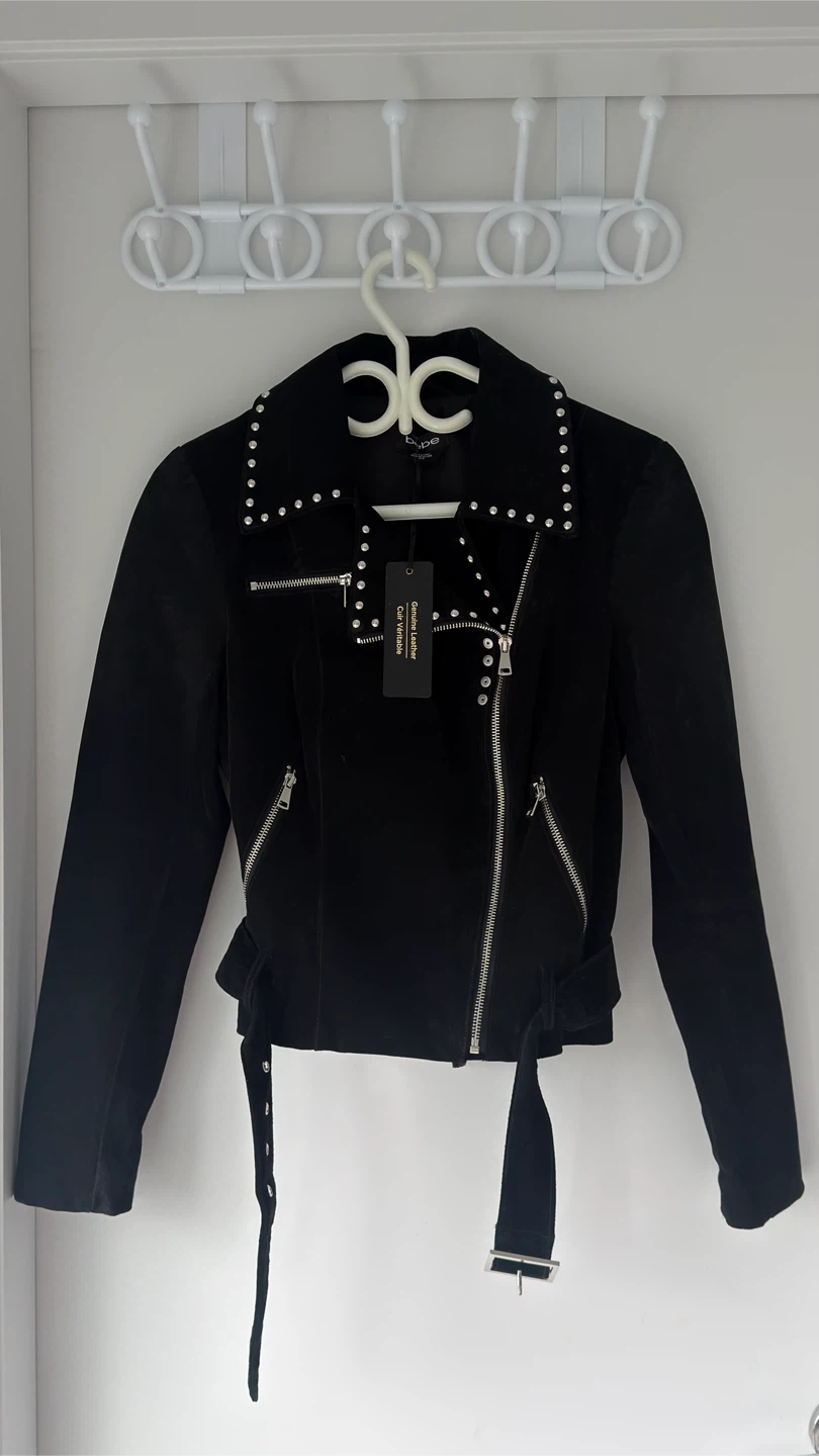 Bebe Black Genuine Leather Studded Moto Jacket - photo 5