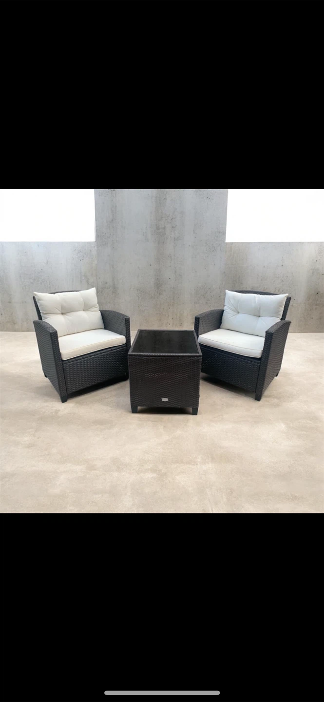 STURDY Wicker 3pcs-Patio Set w/Cushions