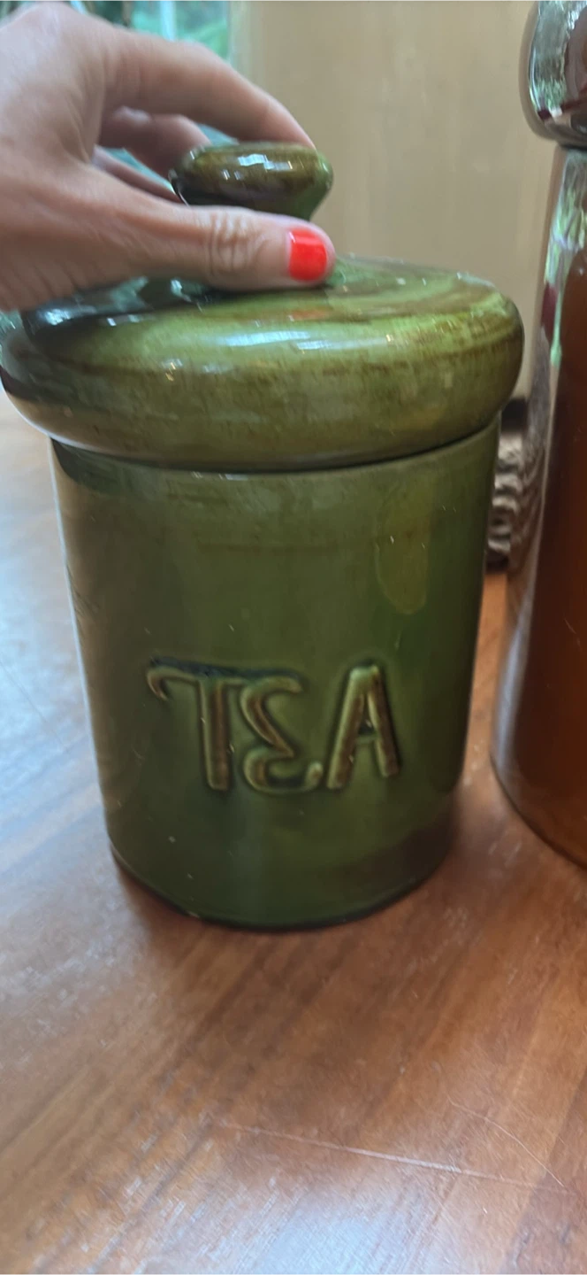Vintage LP Canada set Green Ceramic "TEA" Canister - photo 4