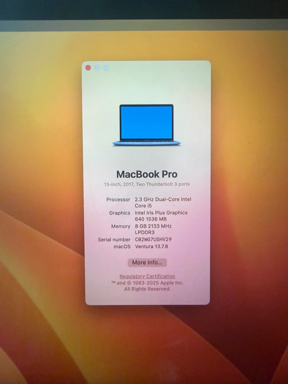 MacBook Pro 2017 256 gb of storage