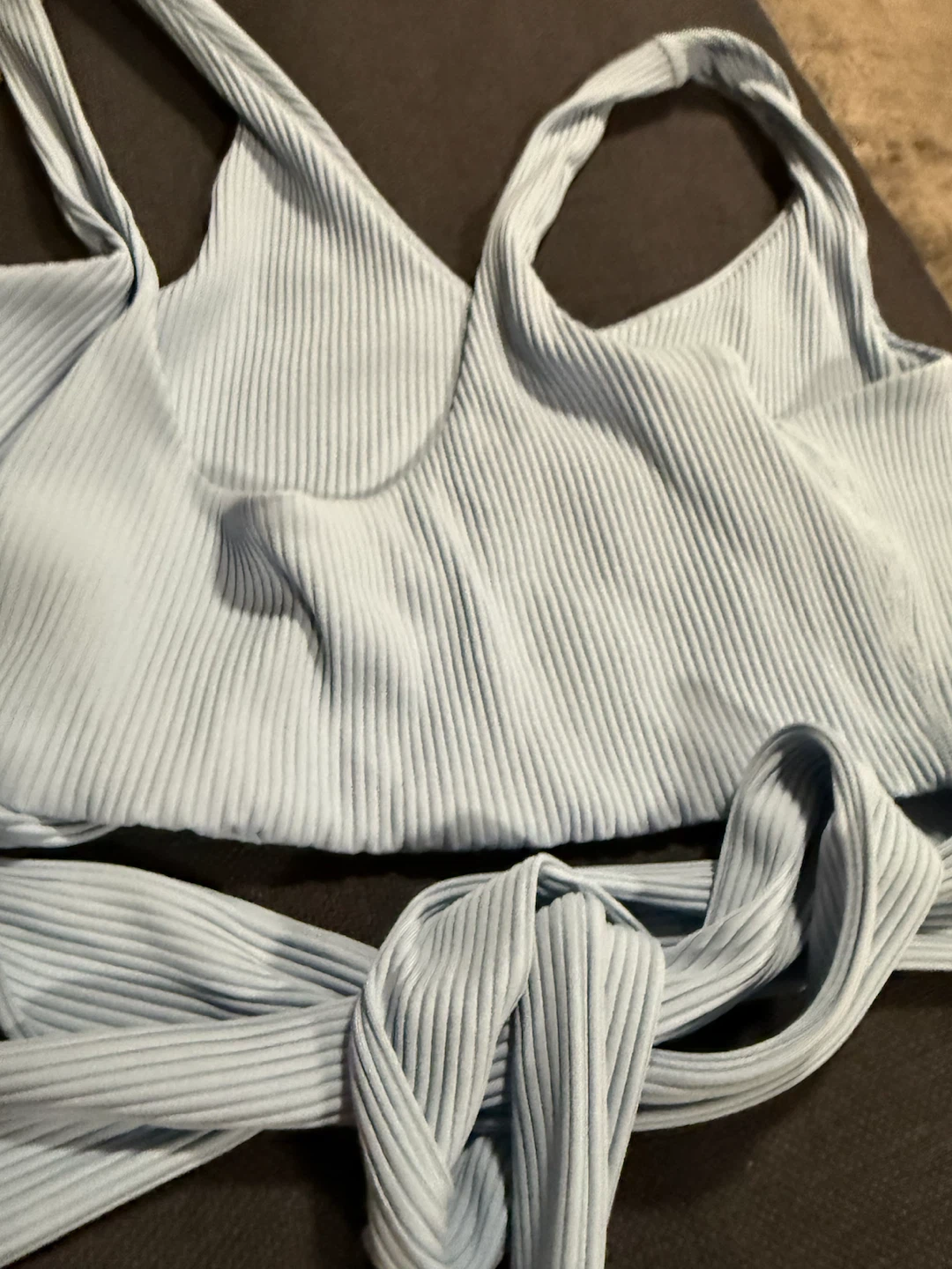 Love Tree Blue Ribbed Wrap Crop Top Size L - photo 2