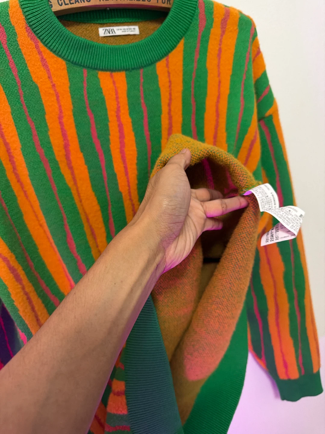Zara Striped Knit Sweater Orange Green Pink - photo 3