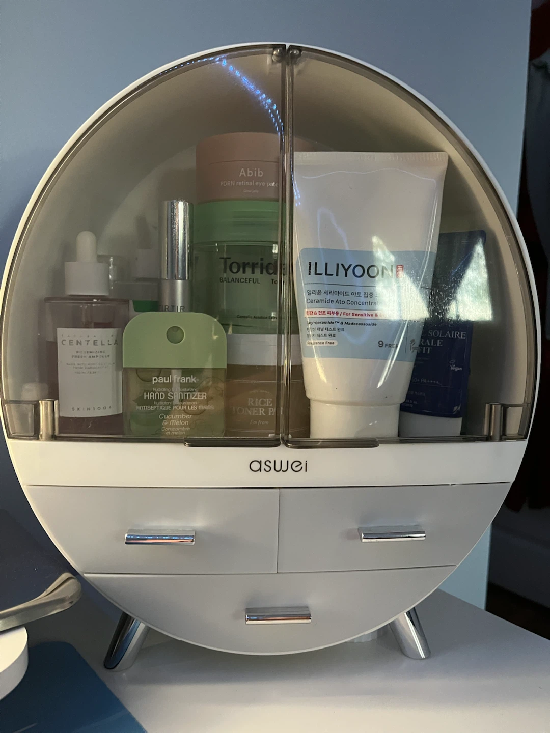 Aswel White and Clear Skincare Organizer with Drawers