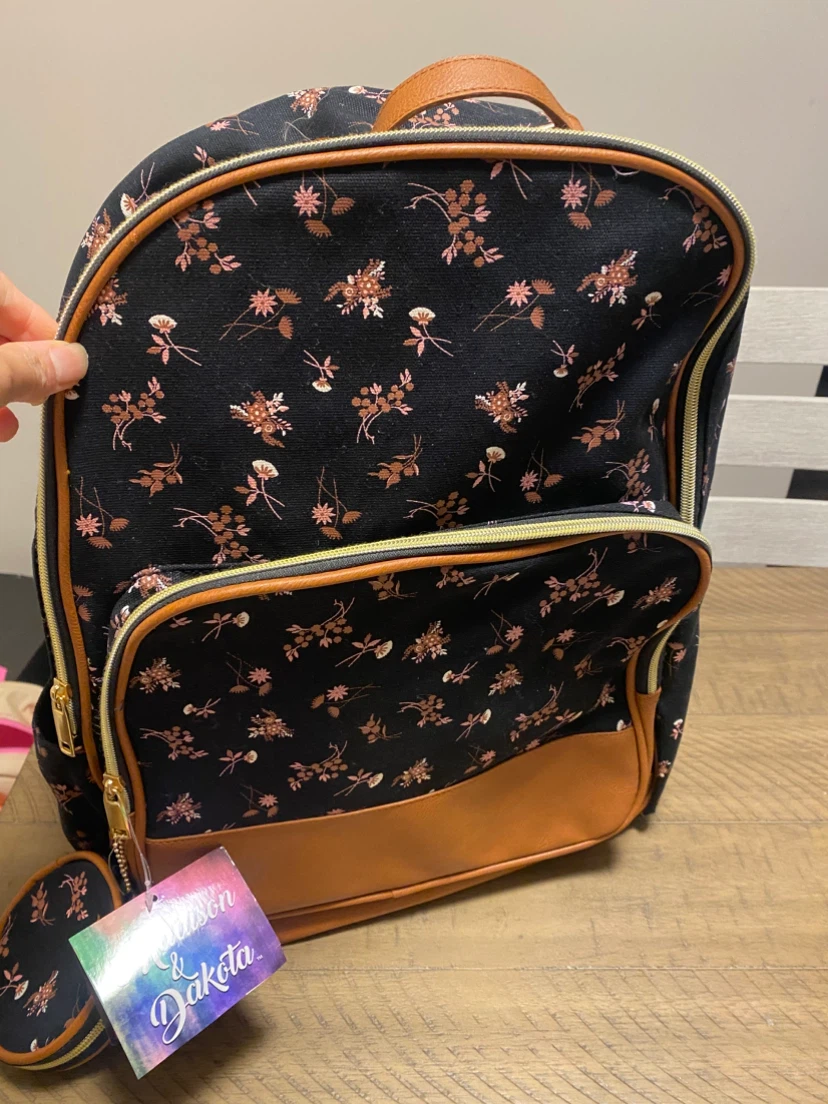 Madison & Dakota Black Floral Backpack with Coin Pouch