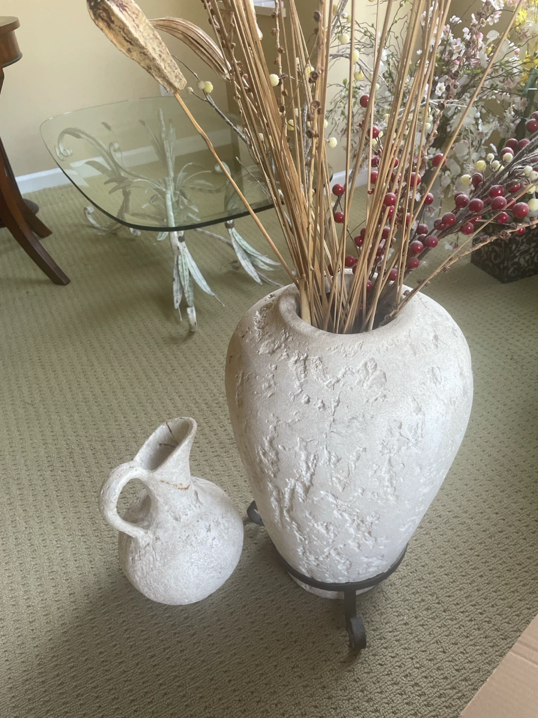 Textured Decorative Vases with Metal Stand