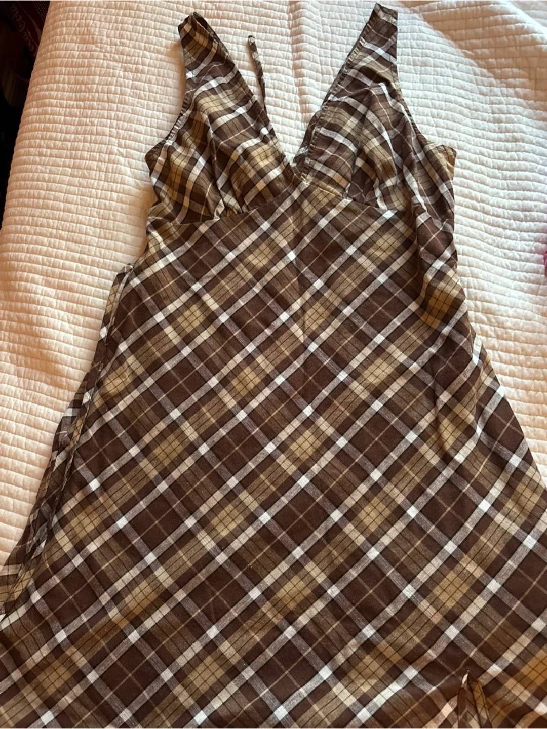 Brown Plaid Halter Dress