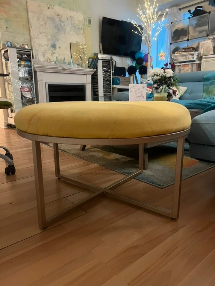 Yellow Round Ottoman Stool - photo 2