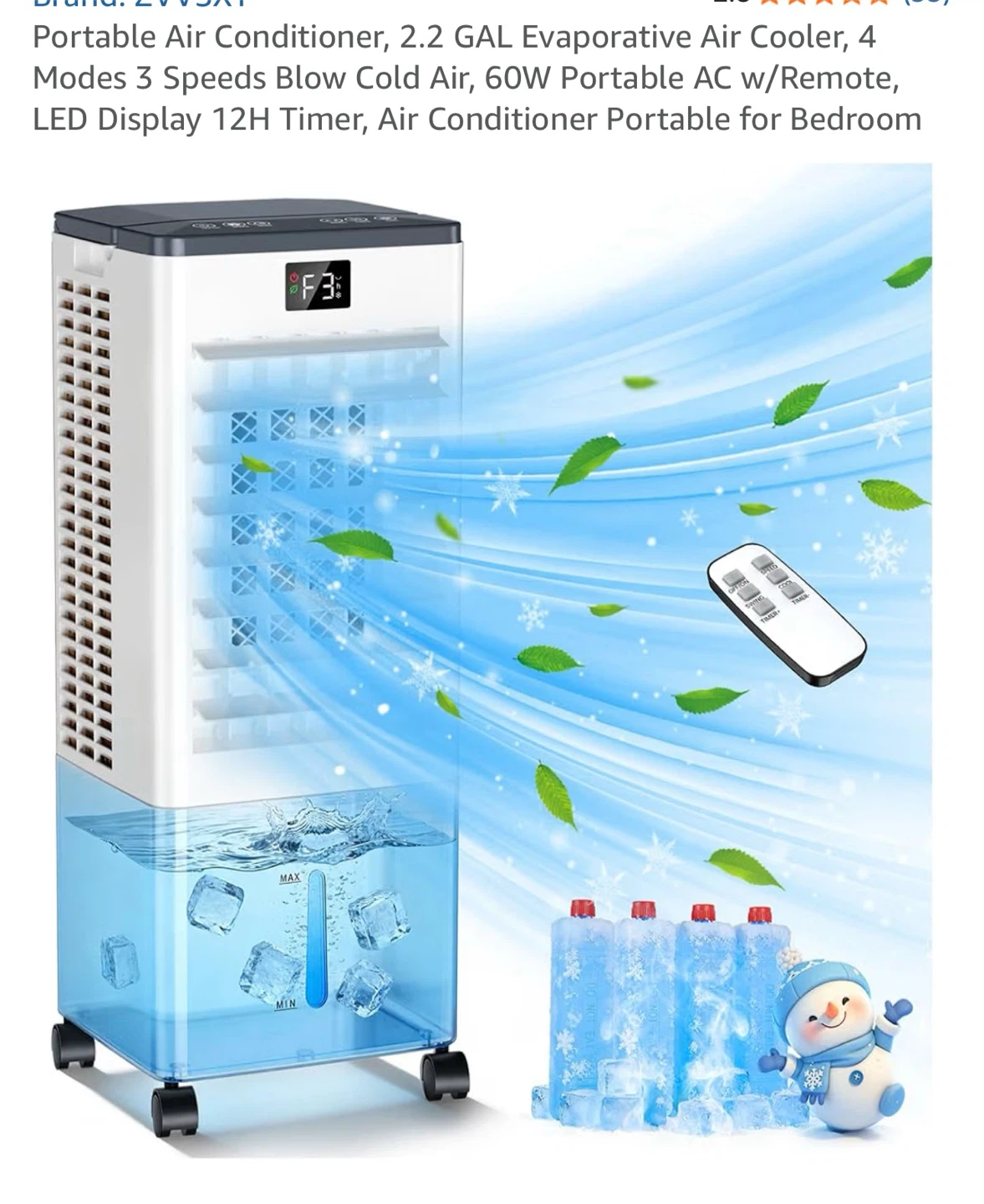 Portable Evaporative Air Cooler Fan Humidifier