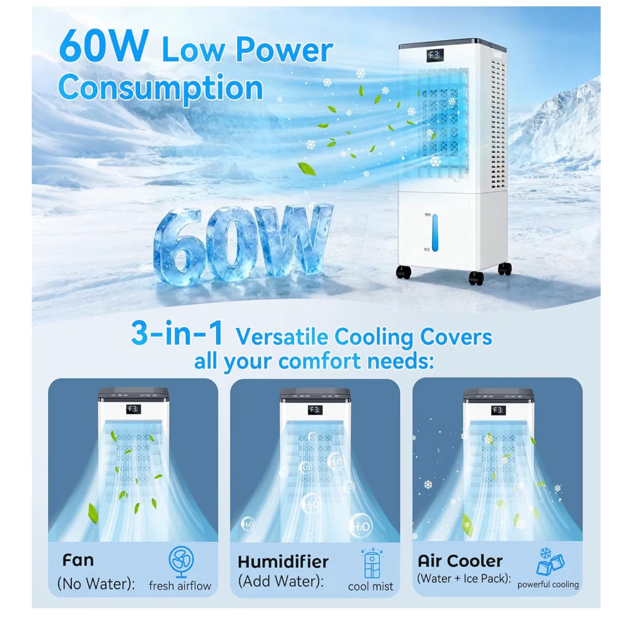 Portable Evaporative Air Cooler Fan Humidifier - photo 2