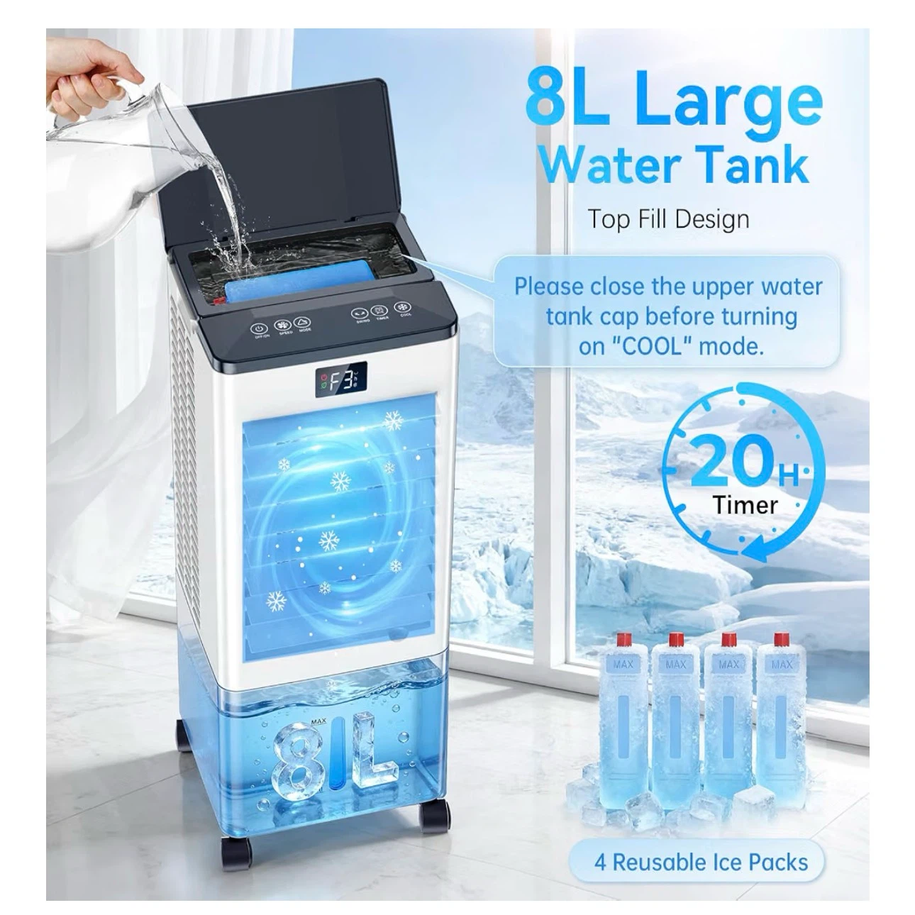 Portable Evaporative Air Cooler Fan Humidifier - photo 3