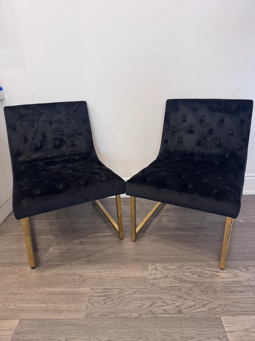 Black Velvet Accent Chairs with Gold Legs