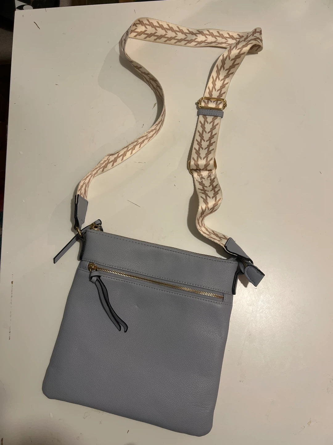 Light Blue Faux Leather Crossbody Bag