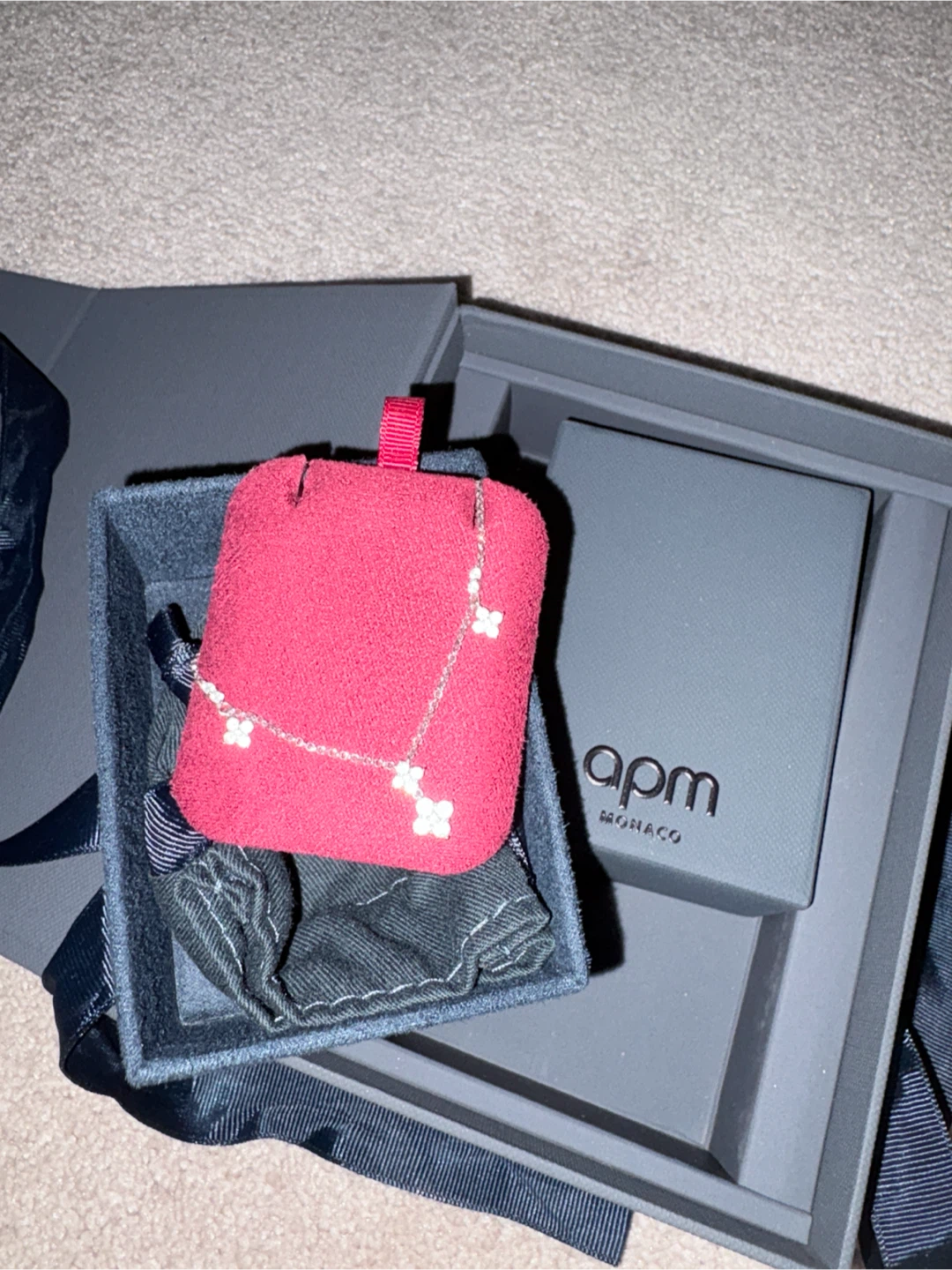 APM Monaco Silver Necklace with Clover Charms