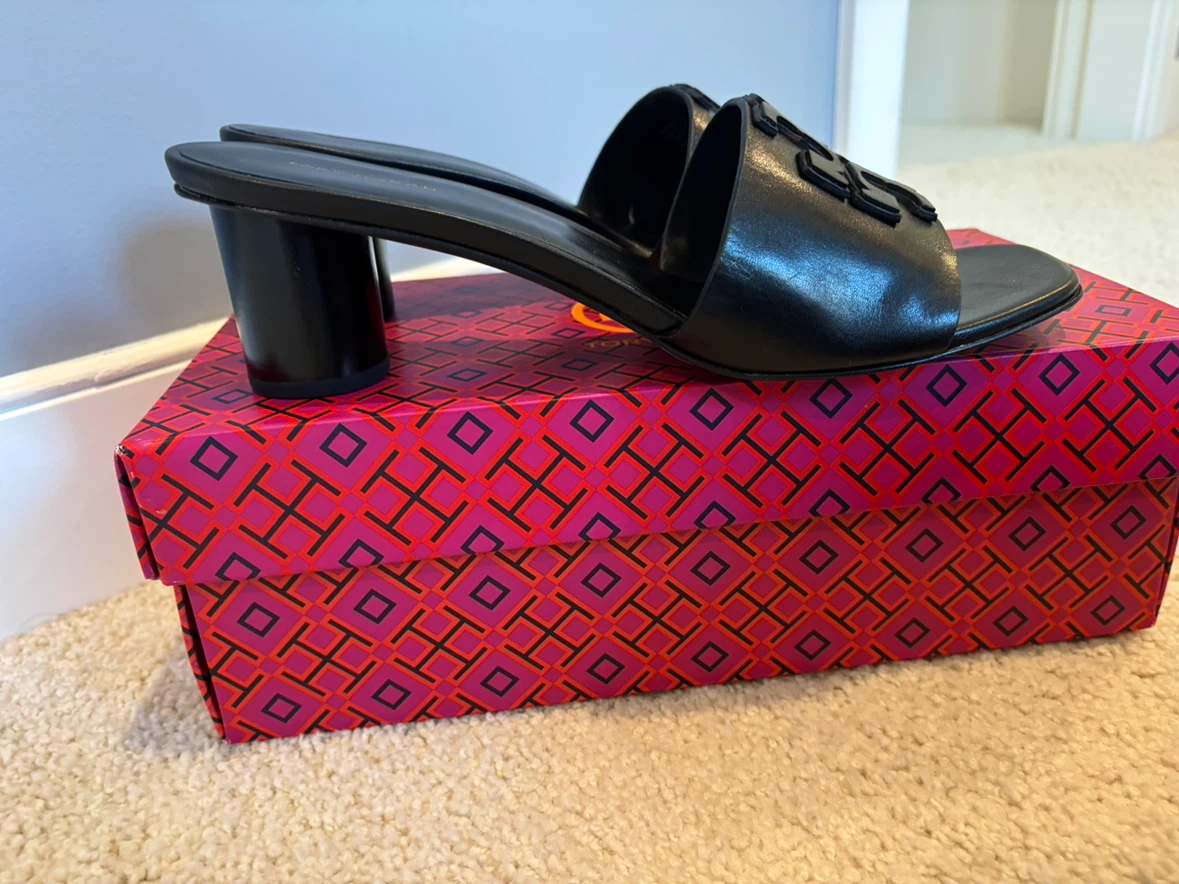 Tory Burch Double Stack Logo Mule Sandals Black Size 9.5 - photo 2
