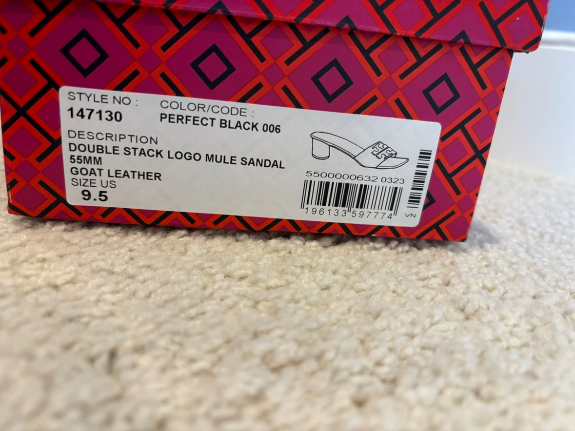 Tory Burch Double Stack Logo Mule Sandals Black Size 9.5 - photo 3