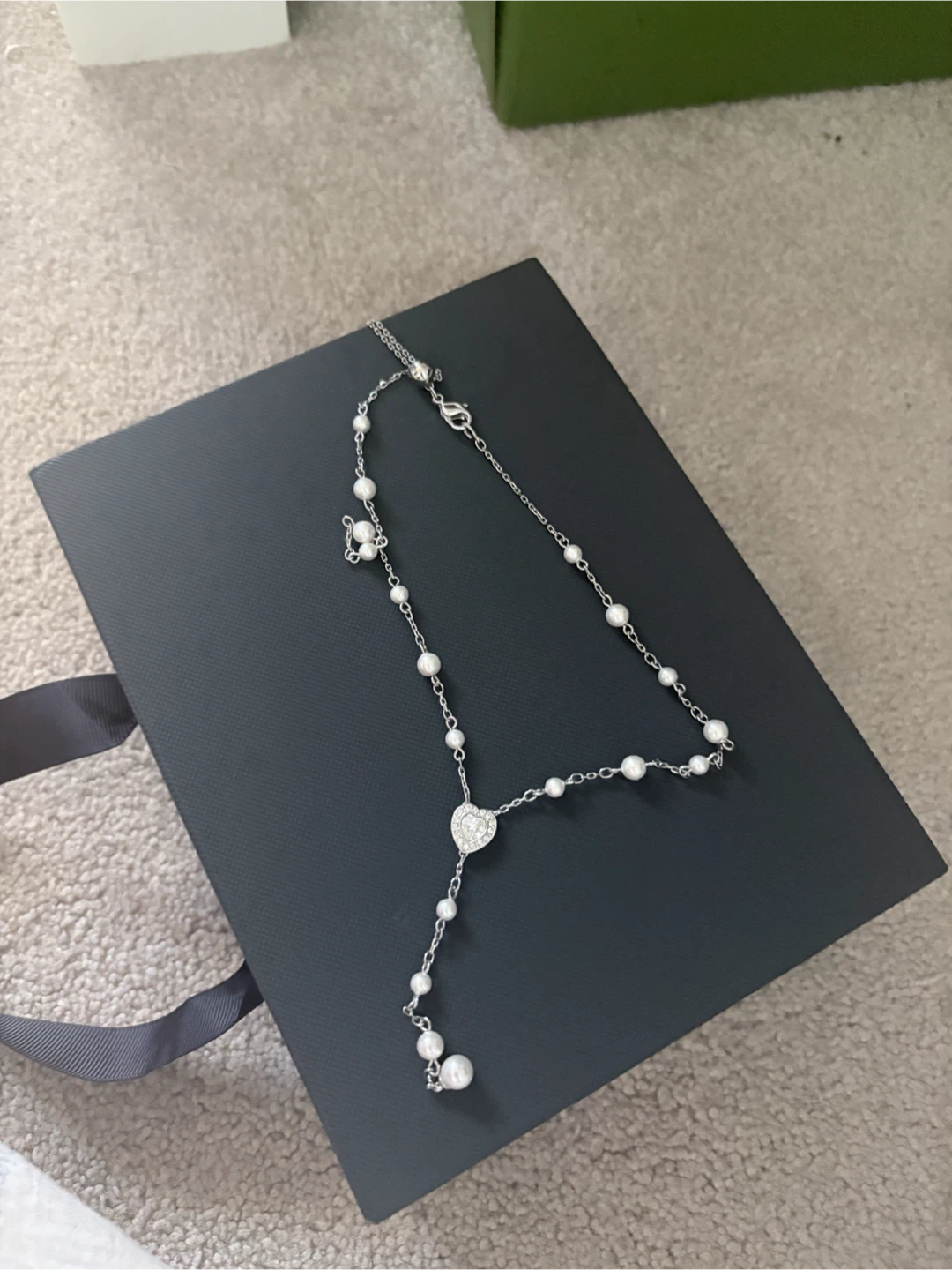 swarovski Pearl and Heart Pendant Necklace