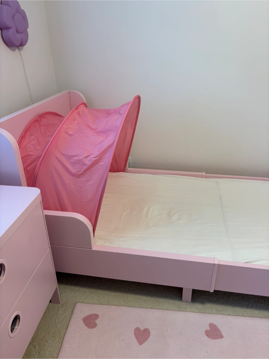 Pink twin  Bed with Tent Canopy and drawer