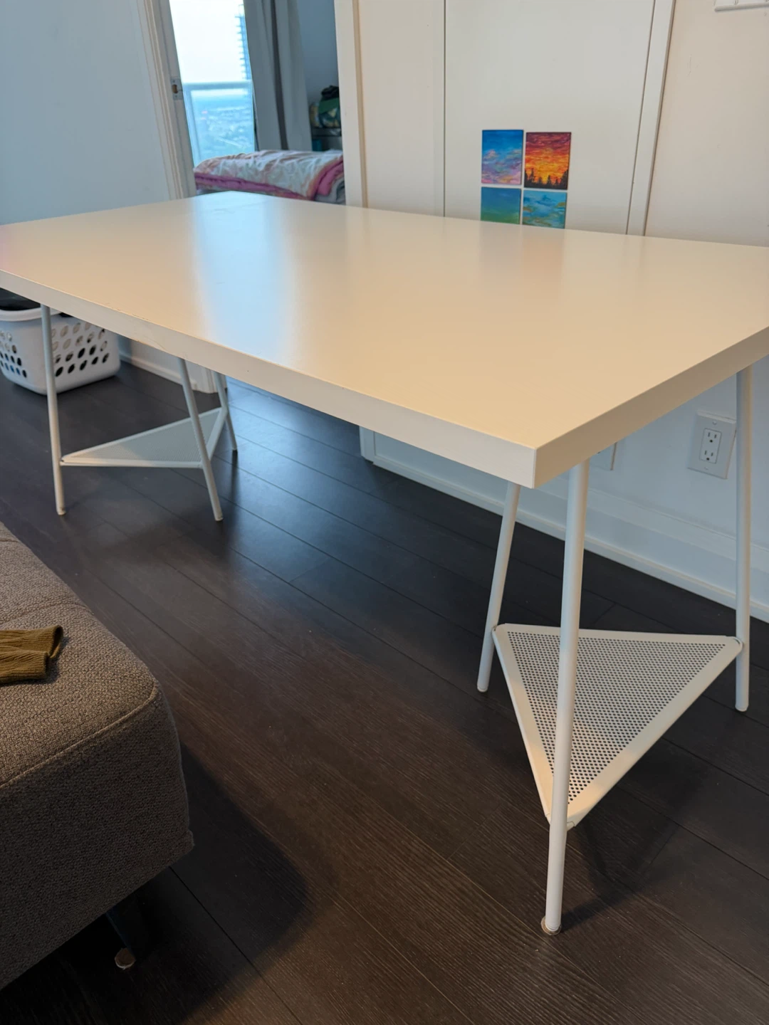 White desk with storage shelf