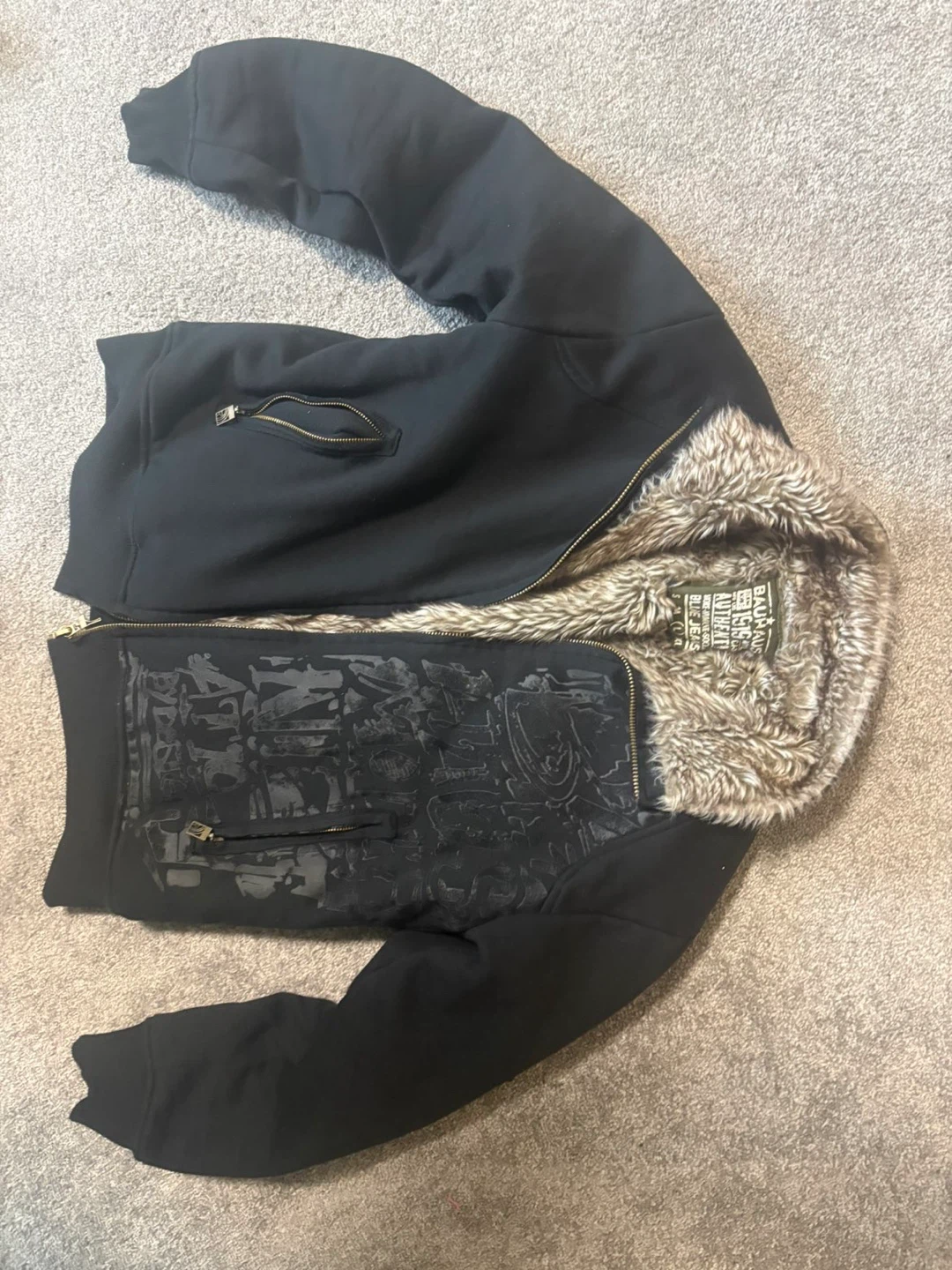 Black Authentic Zip-Up Hoodie with Faux Fur Lining - photo 2