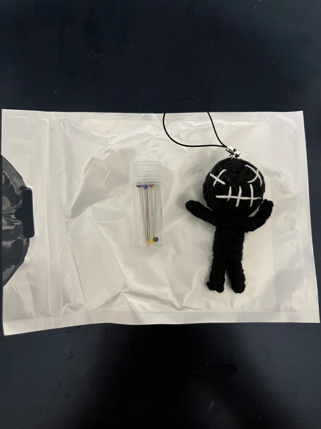 Black Voodoo Doll Keychain with Pins