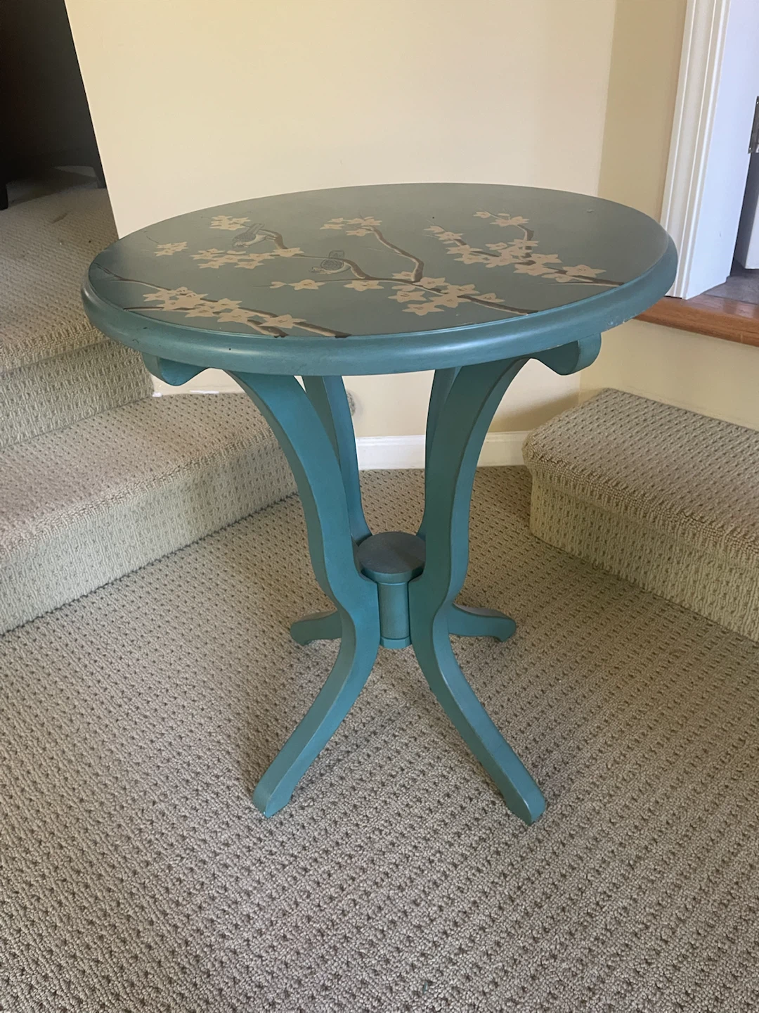 OBO Teal accent table with bird and floral design - photo 2