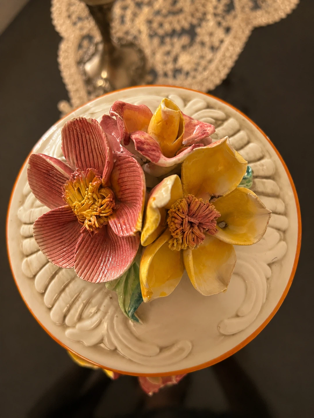 Vintage Ceramic Lidded Urn with Floral Appliques - photo 5
