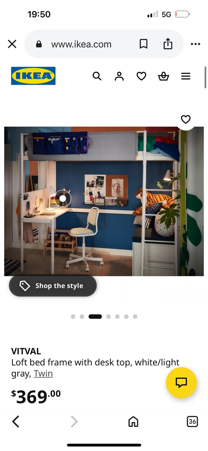 IKEA VITVAL Loft Bed Frame with Desk Top, Twin - photo 4
