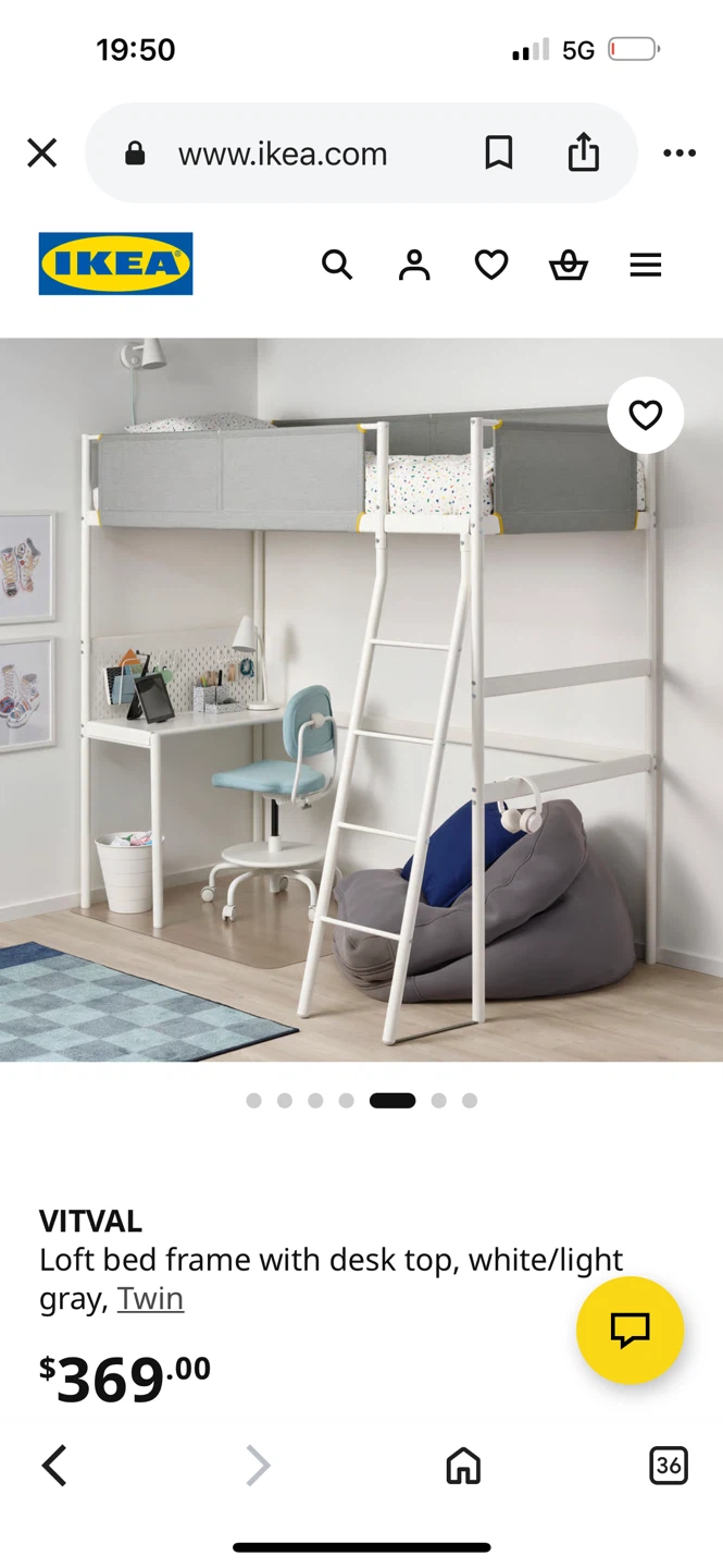 IKEA VITVAL Loft Bed Frame with Desk Top, Twin - photo 5