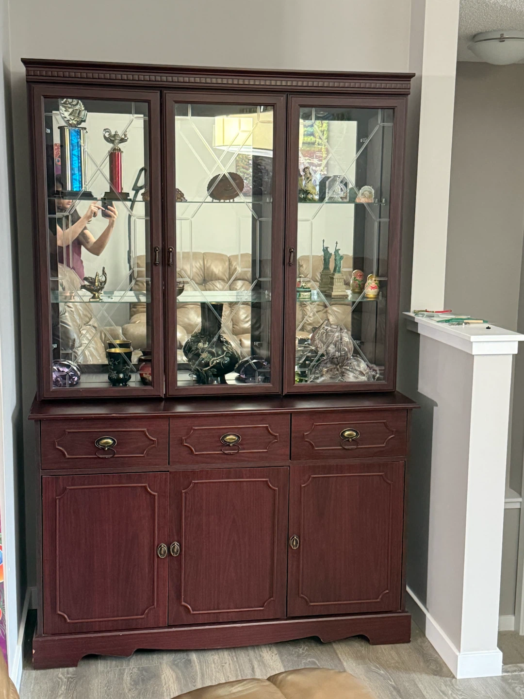Dark Wood China Cabinet with Glass Doors & Built-In Lighting - photo 2