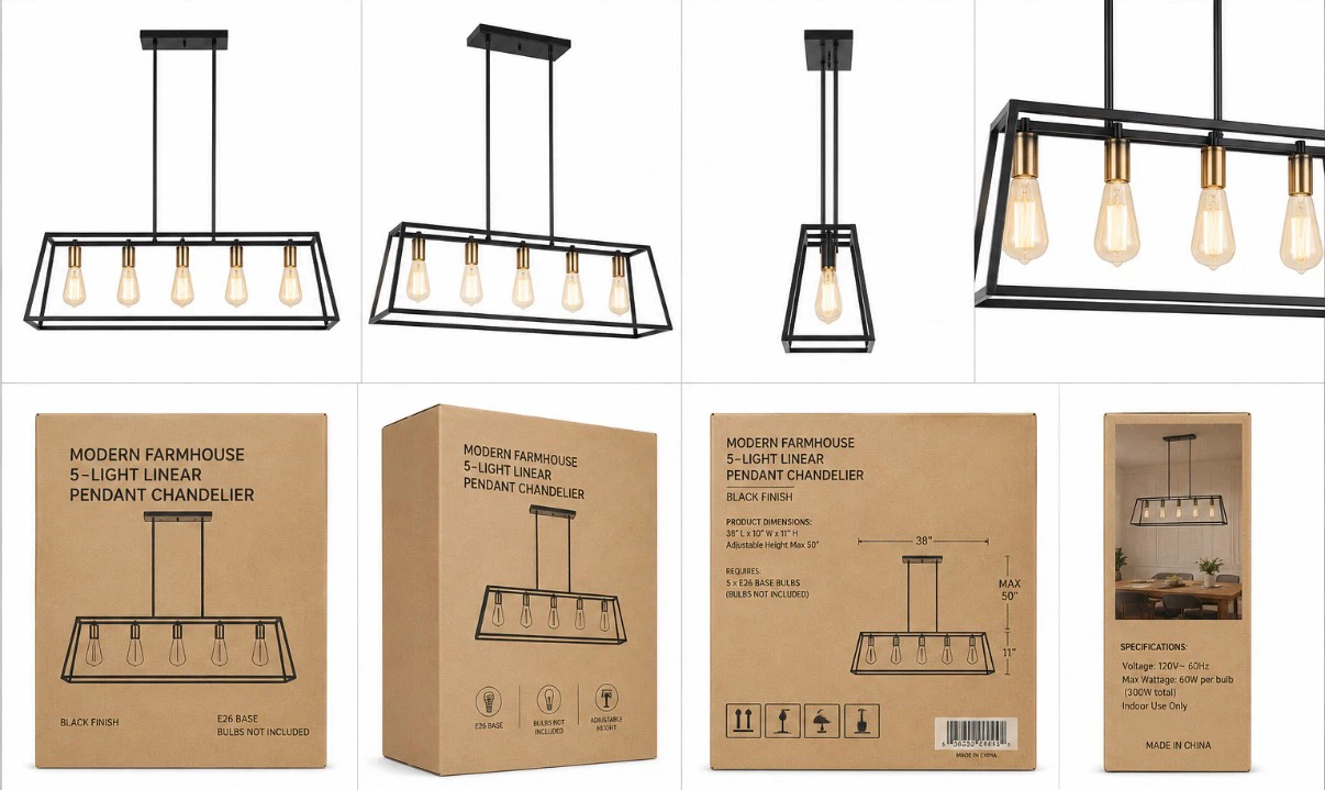 OVE Modern Farmhouse 5-Light Linear Pendant Chandelier