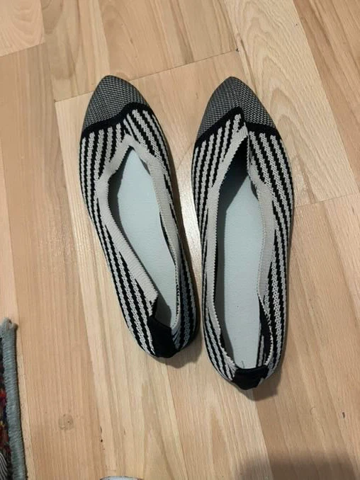 Women's Knit Ballet Flats - Black & White Striped - photo 2