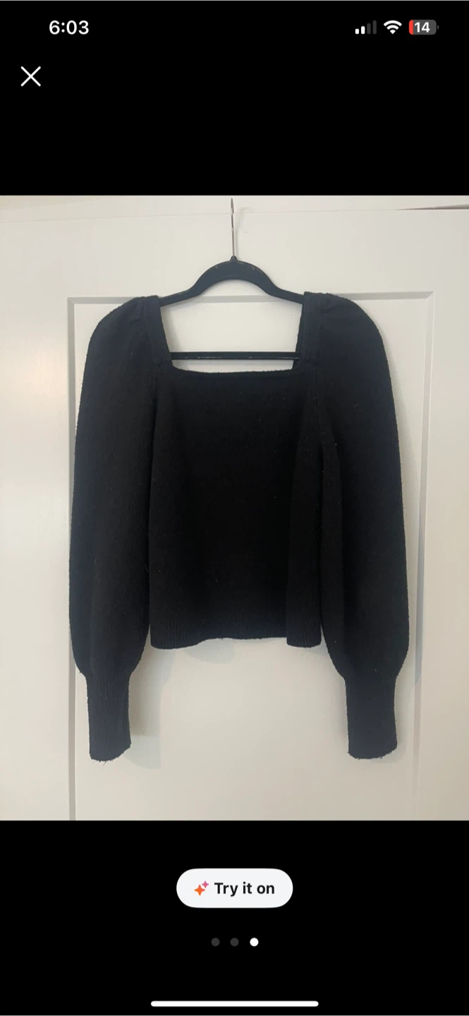 H&M Black Puff Sleeve Square Neck Sweater - photo 3