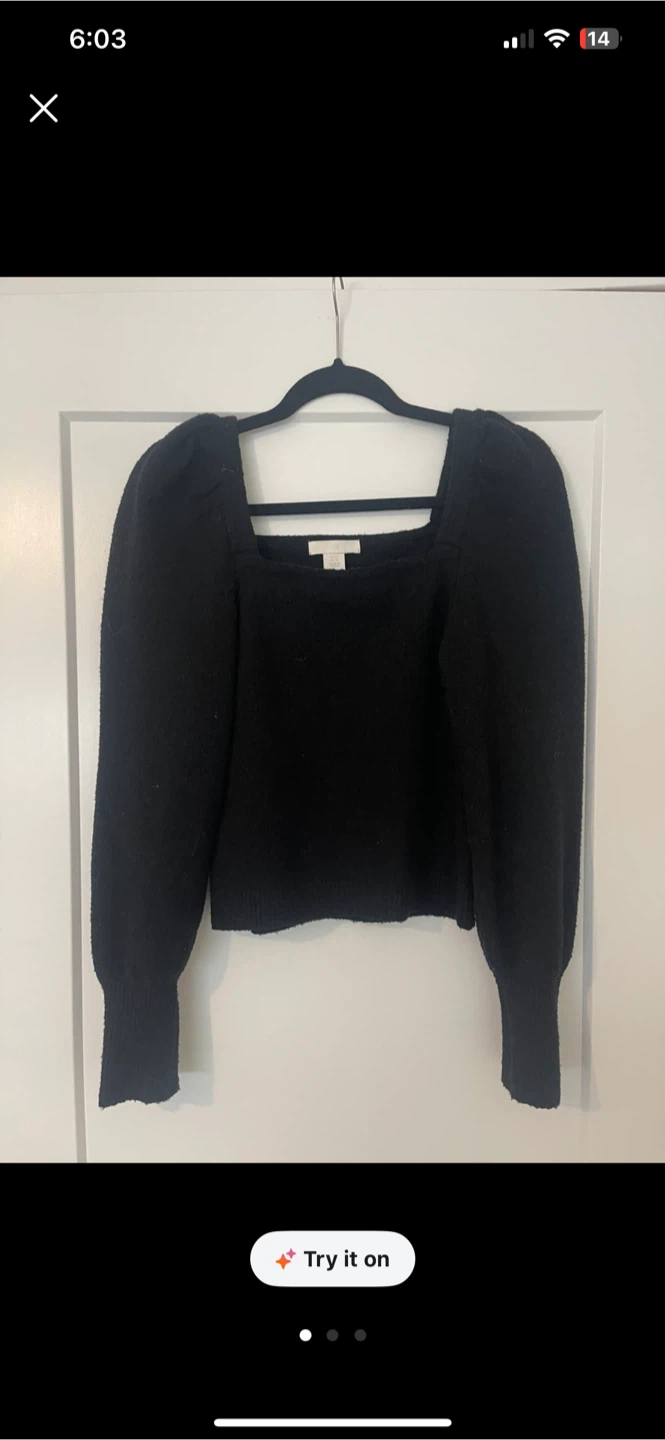 H&M Black Puff Sleeve Square Neck Sweater