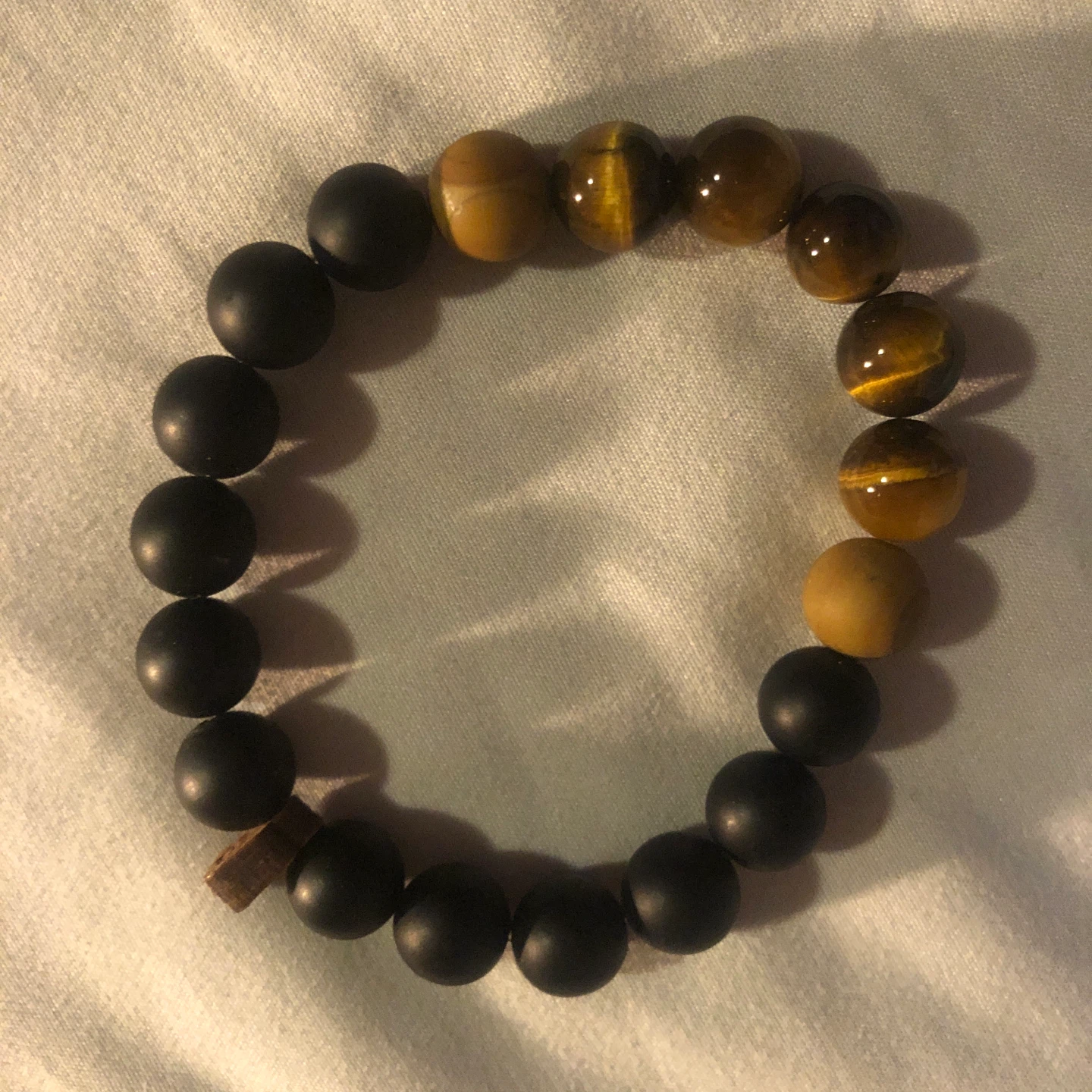 Beaded Bracelet - Tiger Eye and Matte Black Stone
