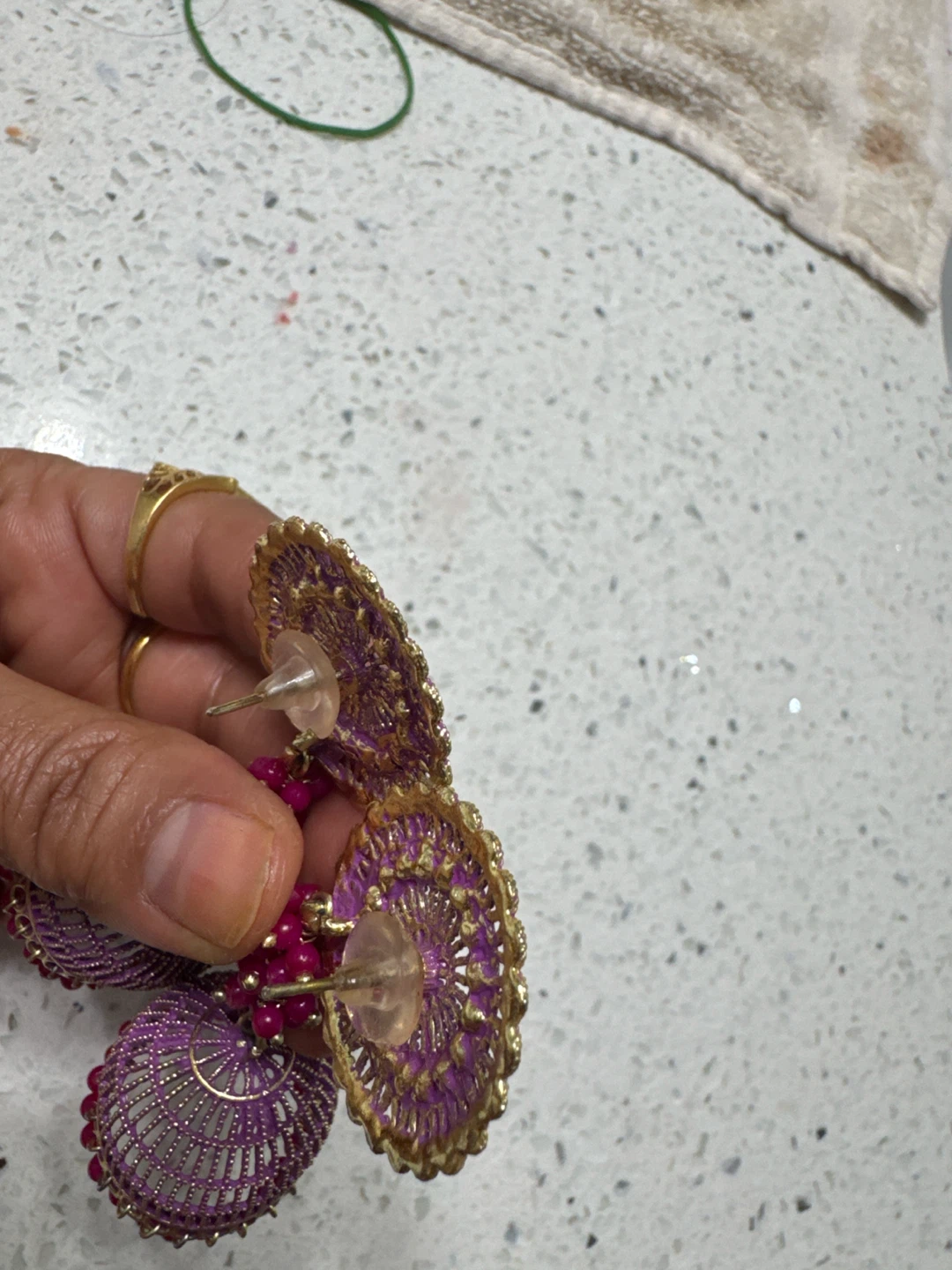 Purple Jhumka Earrings with Gold Accents - photo 4