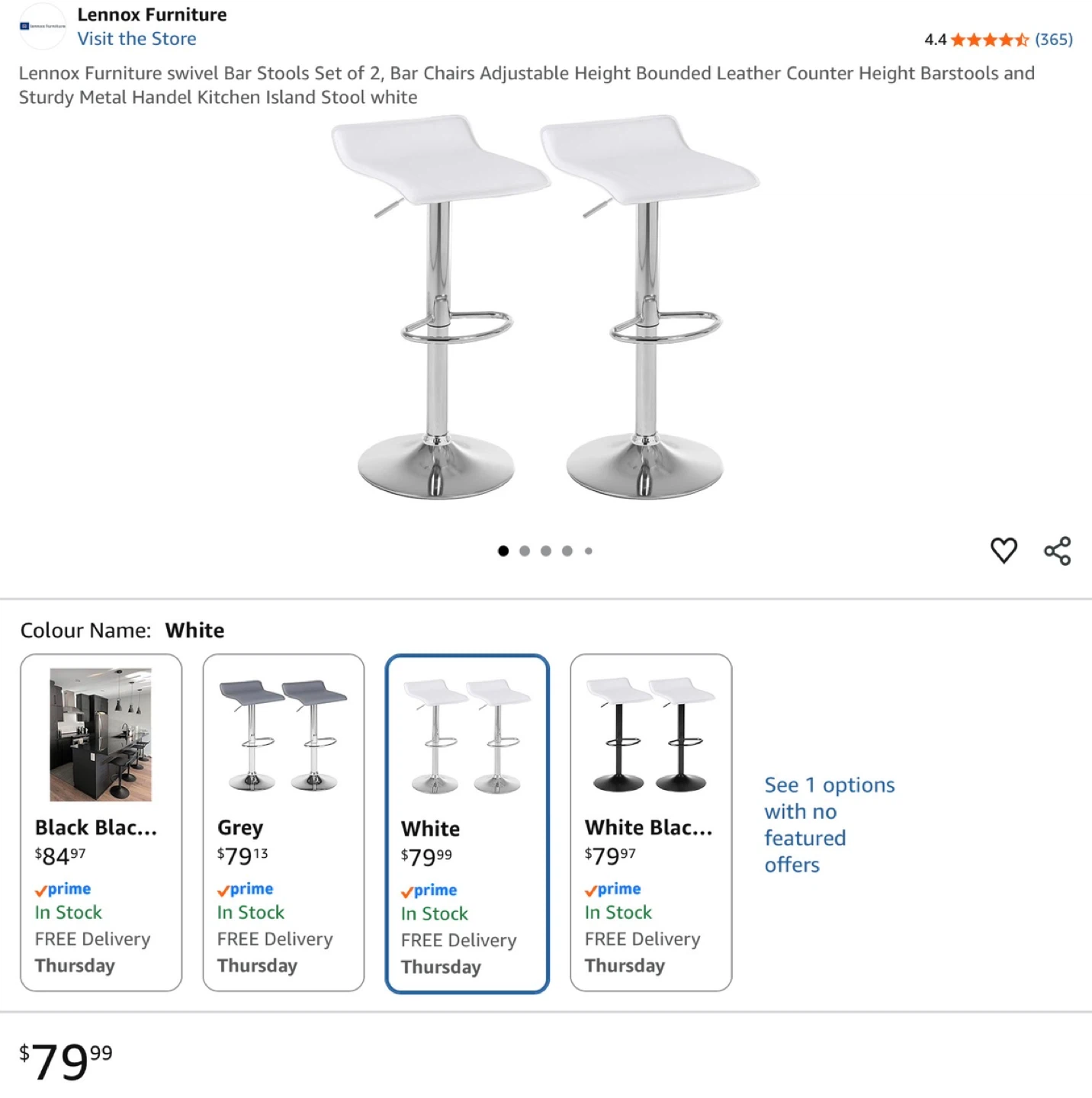 Bar Stools Set of 2 - White
