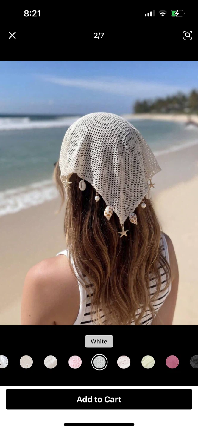 White Mesh Head Scarf with Shells and Starfish Charms