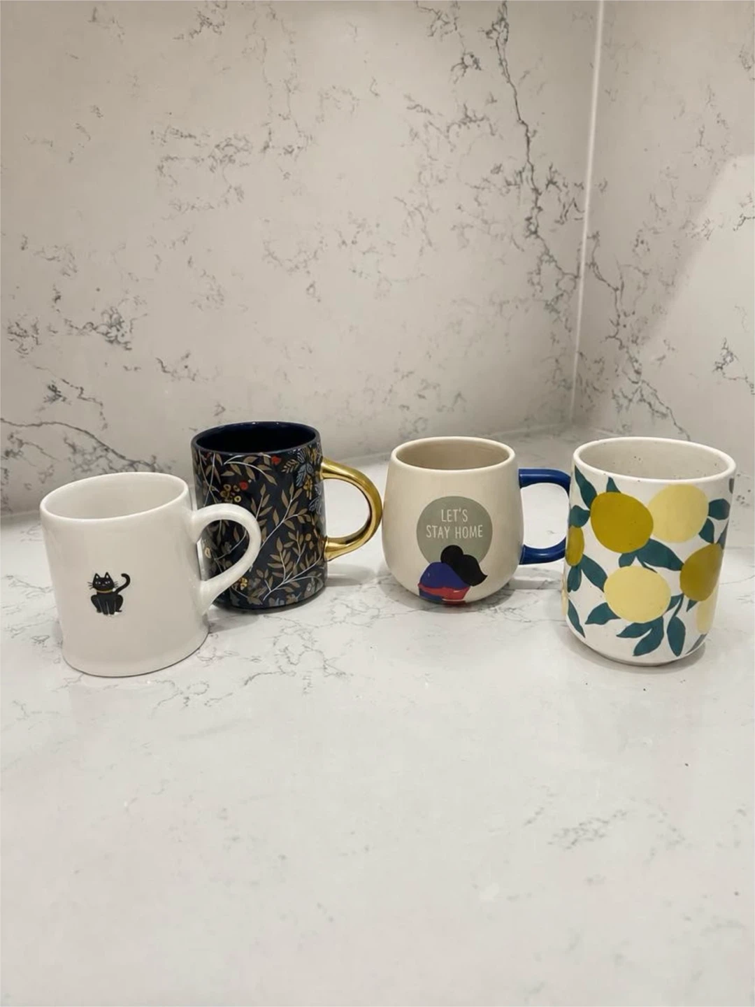 Indigo White Mug with Black Cat Graphic