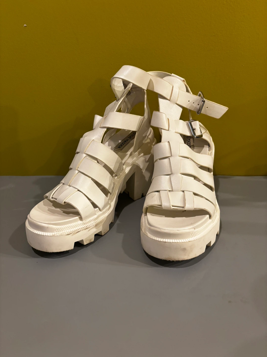 White Steve Madden Platform Gladiator Sandals