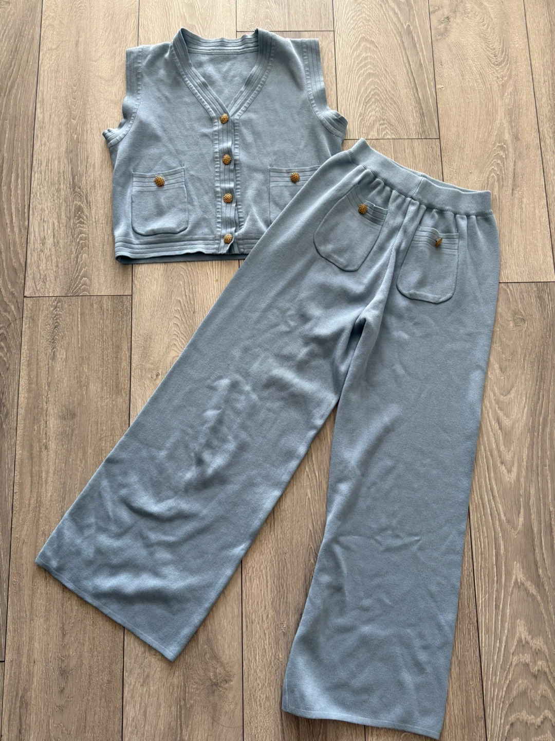 Light Blue Knit Vest and Pants Set