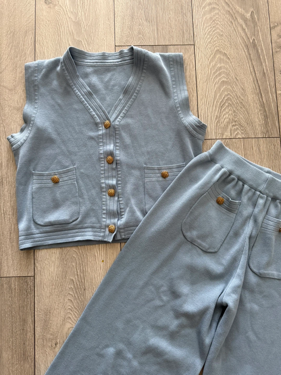 Light Blue Knit Vest and Pants Set - photo 2